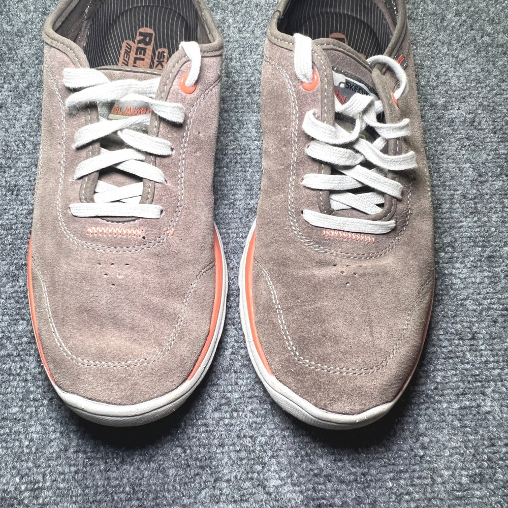 Skechers Relaxed Fit Memory Foam Suede Sneakers Charcoal Orange 63742 Mens 8.5 - Picture 6 of 12